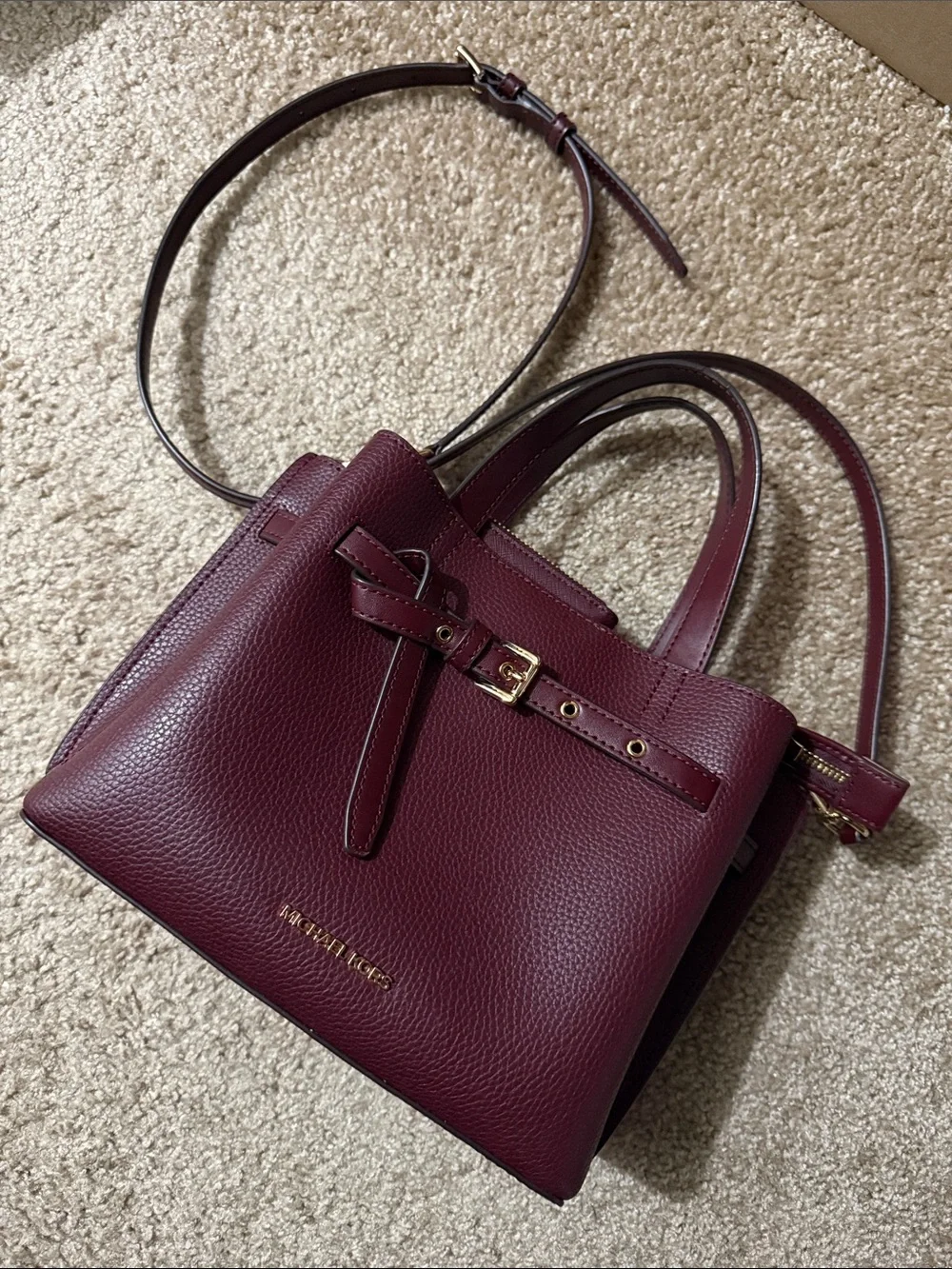Michael Kors Wine Leather Satchel with Gold Hardware